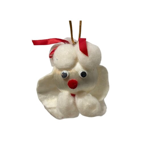 Vintage Poodle Dog Christmas Ornament Satin and cotton balls Uniqe Handmade - Picture 1 of 4